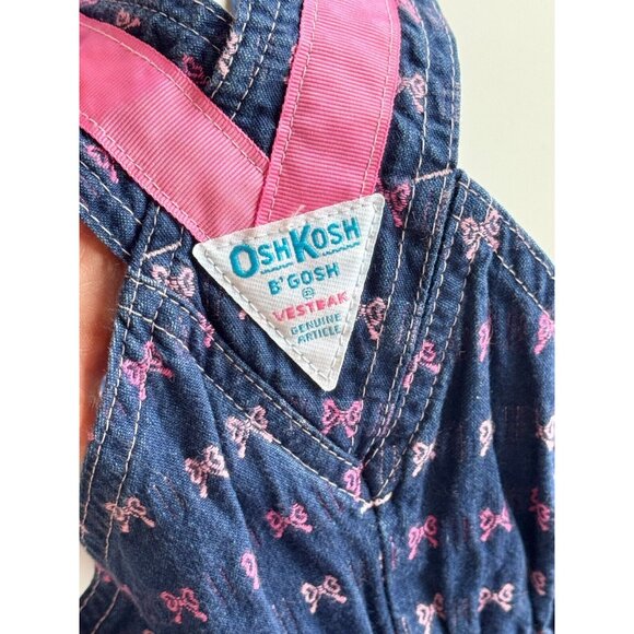 Vintage Girls' OSHKOSH B'GOSH Pink Bow Embroidered Blue Denim Overalls, Size 6 - Picture 10 of 15